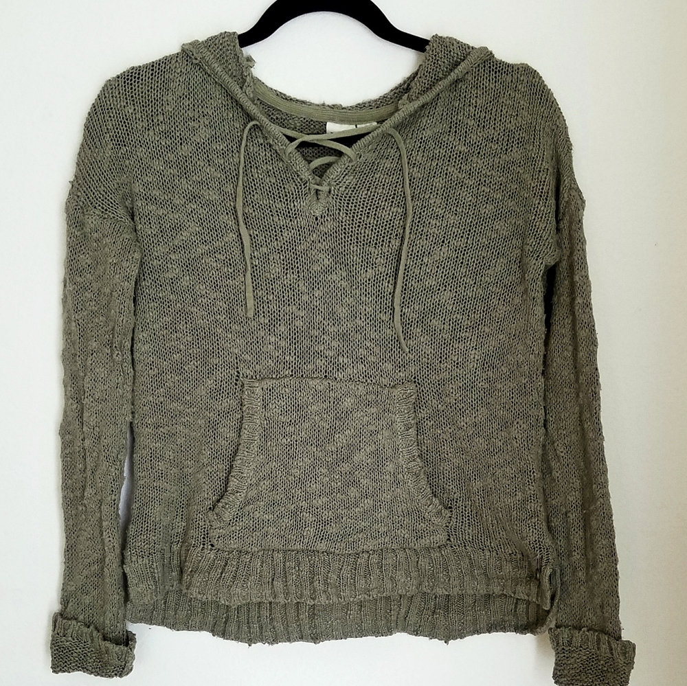 Roxy Olive Lace-up Hooded Sweater